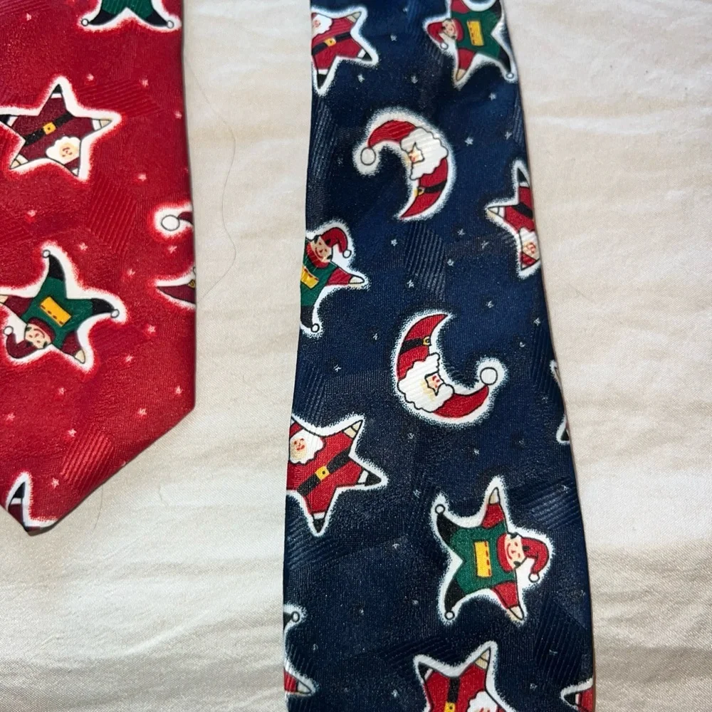 Club Room Boy's 100% Silk Blue And Red Christmas Clip On 11” Necktie Lot Of 2